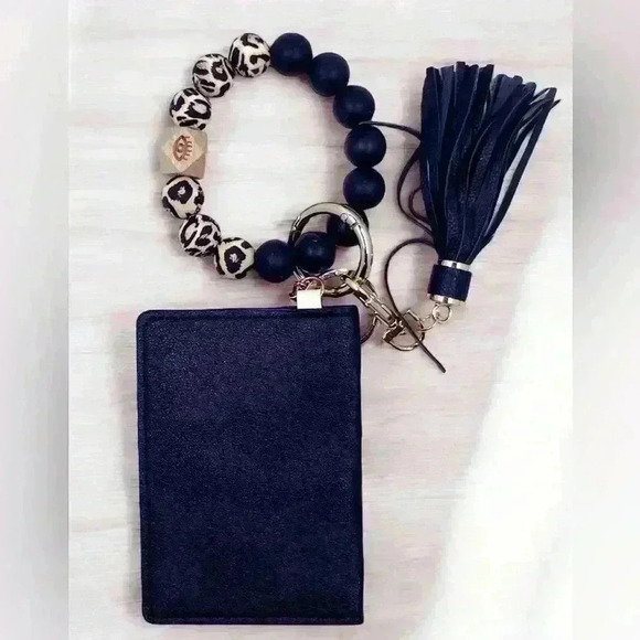 Silicone Beaded Wristlet Bracelet Keychain Wallet Bangle Keyring Tassel Women - Picture 2 of 7